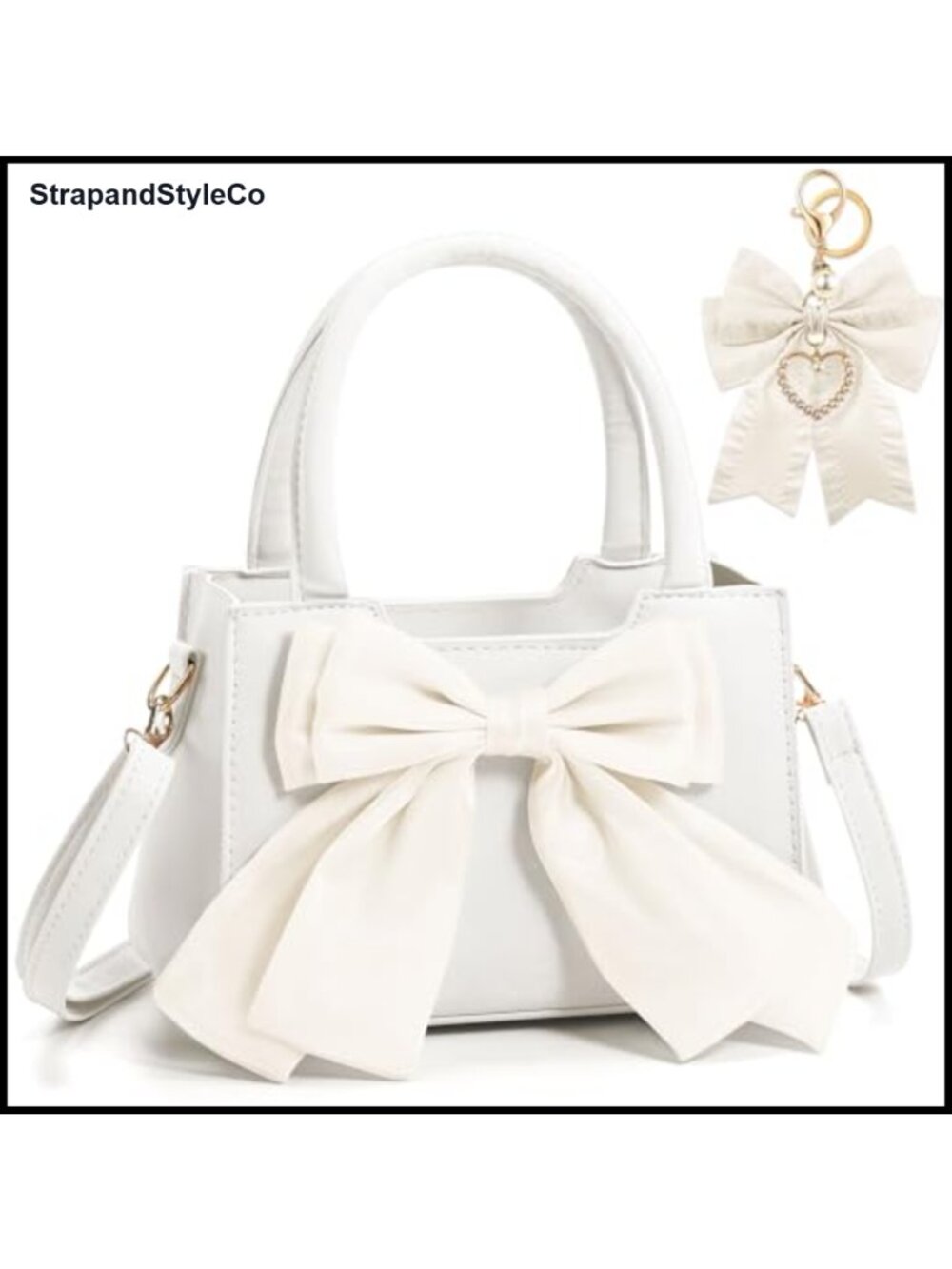 Small Leather Crossbody Purse with Bow Charm Top Handle Satchel